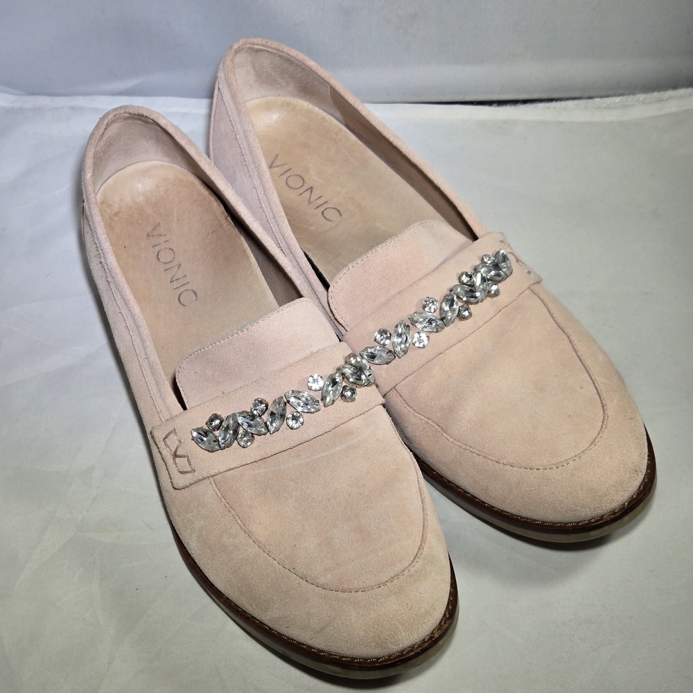 Vionic Shoes‎ Avvy Womens 6 Pink Jewel Studded Slip-On Leather Loafer Suede